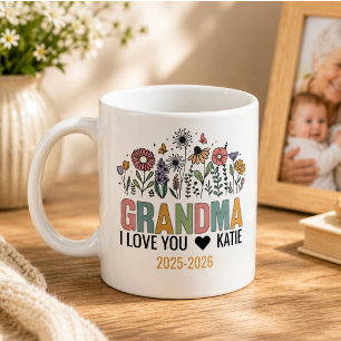 Retro-Blumen-Oma-Foto Glückliche Großeltern Kaffeetasse