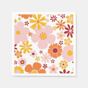 Retro-Blumen orange-pinke Geburtstags Serviette