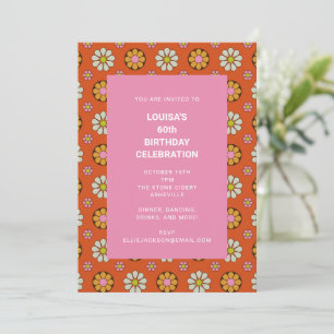 Retro-Blumen-Orange-Rosa 60. Geburtstagsfeier Einladung