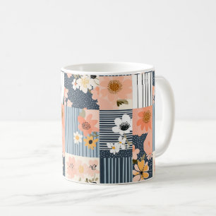 Retro-Blumen-Patchwork in Rosa und Blau Kaffeetasse