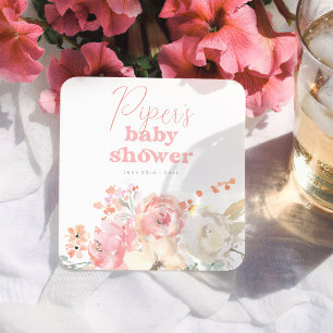 Retro Blumen Pink Baby-Party für Mädchen Rechteckiger Pappuntersetzer