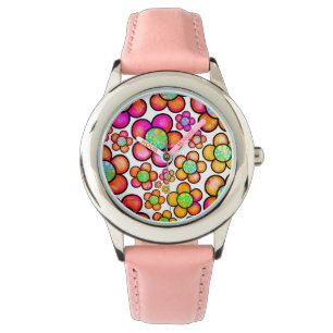 Retro-Blumen-Regenbogen Armbanduhr