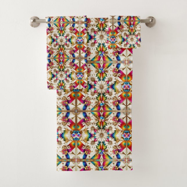 Retro-Blumen-Regenbogen Mitte des Jahrhunderts mod Badhandtuch Set (Insitu)