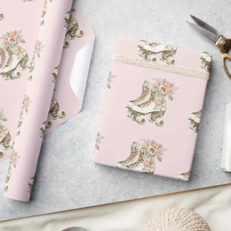 Retro-Blumen-Rollschuhläufer-Design Vintage-Pastel Geschenkpapier