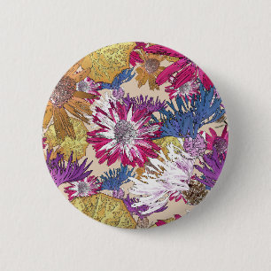 Retro, Blumen, rote Blume, Blumenstrauß, blaue Blu Button