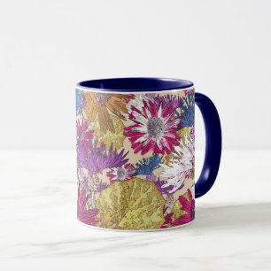 Retro, Blumen, rote Blume, Blumenstrauß, blaue Blu Tasse