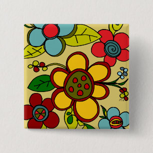 Retro Blumen-städtische Farben Button
