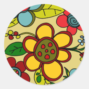 Retro Blumen-städtische Farben Runder Aufkleber