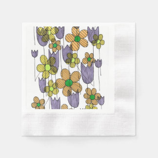Retro-Blumen-Strichzeichnung Muster Papiertücher Serviette