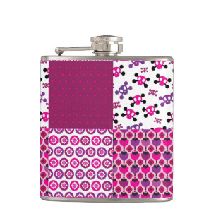 Retro-Blumen-Totenkopf-Polka-Dot Flachmann