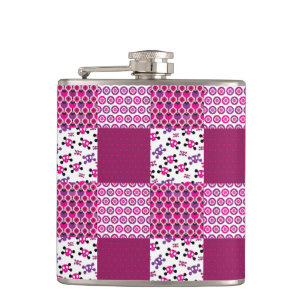 Retro-Blumen-Totenkopf-Polka-Dot Flachmann