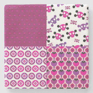 Retro-Blumen-Totenkopf-Polka-Punkt Steinuntersetzer