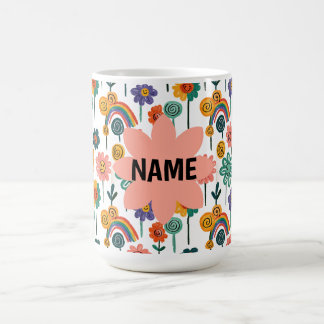 Retro-Blumen- und Regenbogen-Doodle-Tasse mit indi Kaffeetasse