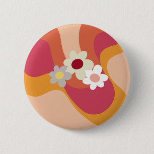 Retro-Blumen und Wellen Button