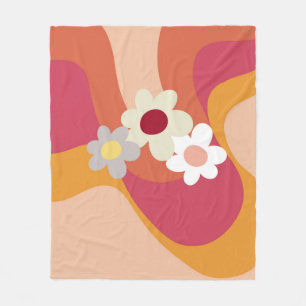 Retro-Blumen und Wellen Fleecedecke
