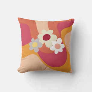 Retro-Blumen und Wellen Kissen