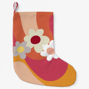 Retro-Blumen und Wellen Kleiner Weihnachtsstrumpf