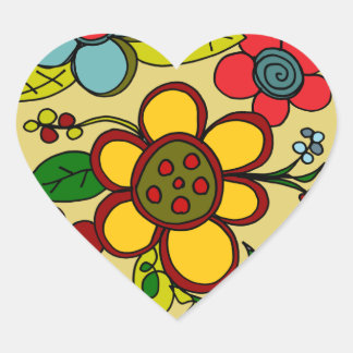 Retro-Blumen Urbane Farben Herz-Aufkleber