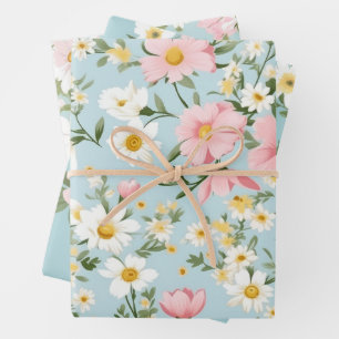 RETRO-BLUMEN-WRAPPING-PAPER SET GESCHENKPAPIER SET