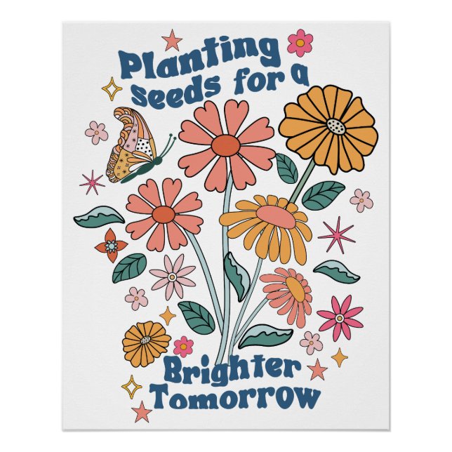 Retro-Blumen-Zitat  Poster (Vorderseite)