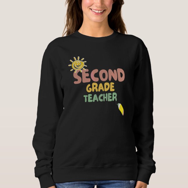 Retro-Blumen Zweite 2. Klasse Lehrer Idee Sweatshirt (Vorderseite)