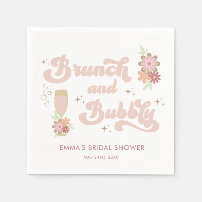 Retro-Blumenbrunch und Bubbly-Brautparty Serviette (Vorderseite)