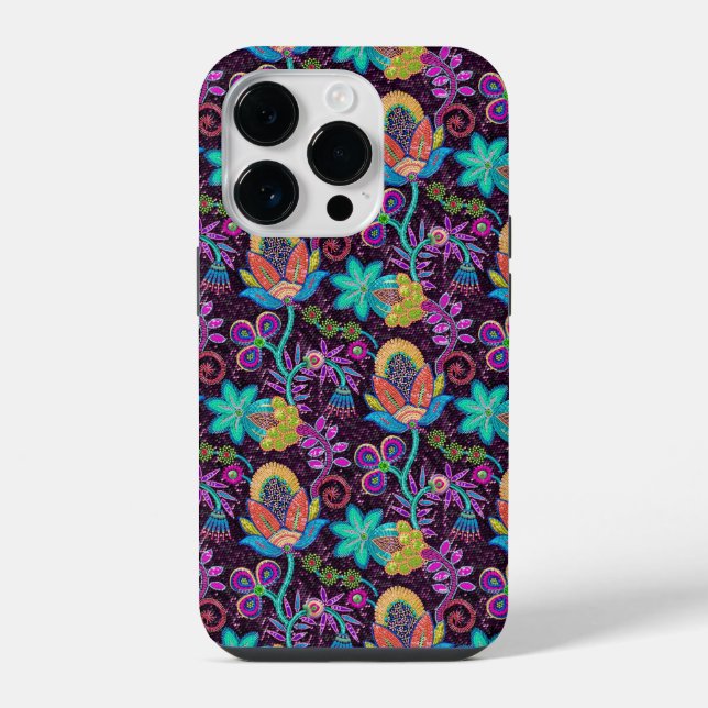 Retro-Blumendesign Farbig Glasperlen Optik iPhone Hülle (Rückseite)