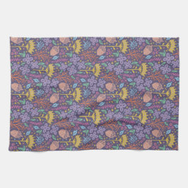 Retro Blumendesign mit Blume und Früchten. Geschirrtuch