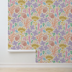 Retro Blumendesign mit Blume und Früchten. Wand
