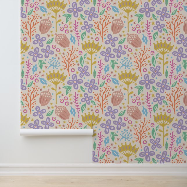 Retro Blumendesign mit Blume und Früchten. Wand (Anwendung)