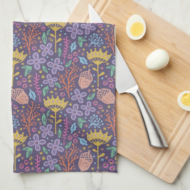 Retro-Blumendesign mit Blumen und Früchten. Geschirrtuch (Viertel Falte)