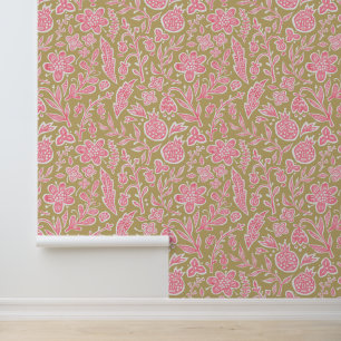 Retro-Blumendesign mit Blumen und Früchten. Tapete