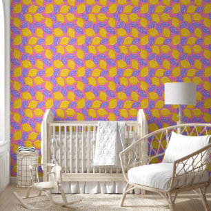 Retro Blumendesign mit Zitronen. Tapete
