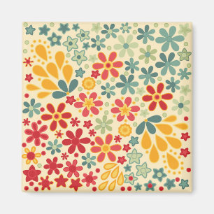 Retro. Blumenelemente Magnet