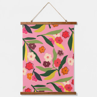 Retro-Blumenfelder Wandteppich Mit Holzrahmen