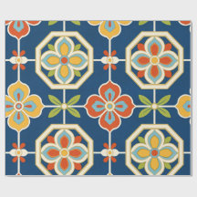 Retro-Blumenfliesenmuster Navyblau Orange & Gold