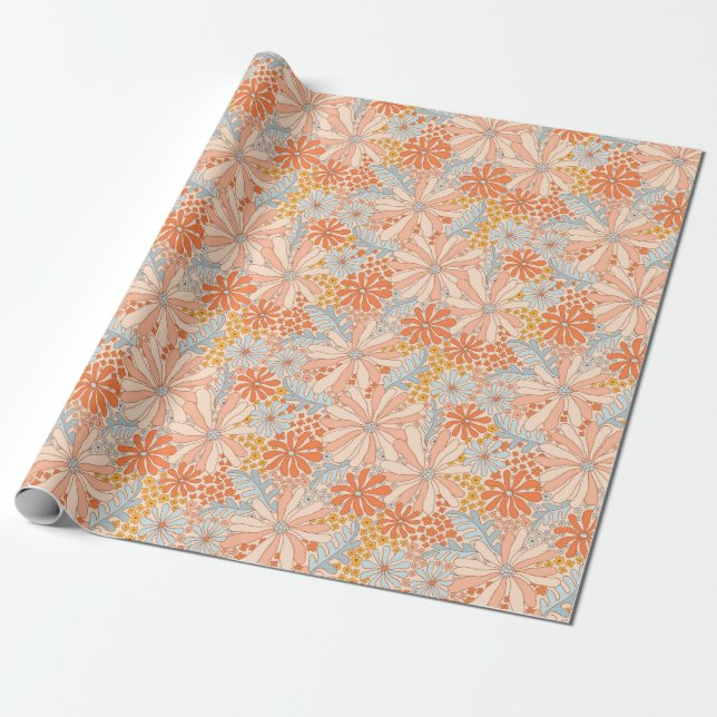 Retro-Blumengarten-Muster Geschenkpapier (Ungerollt)