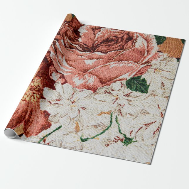 Retro Blumengewebedruck Geschenkpapier (Ungerollt)