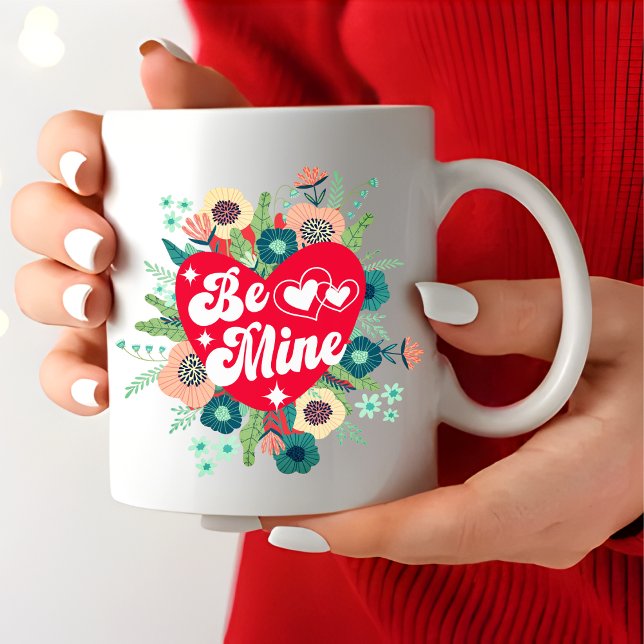 Retro Blumenherz Sei mein roter Valentinstag Jumbo-Tasse (Von Creator hochgeladen)