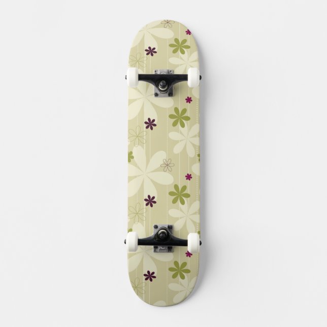 Retro Blumenhintergrund Skateboard (Vorderseite)