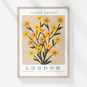 Retro-Blumenmarkt London Farbige Blumen Poster