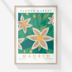 Retro-Blumenmarkt Madrid Farbige Blumen Poster