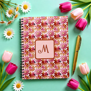 Retro-Blumenmonogramm – rosa und braune Blumen Notizblock