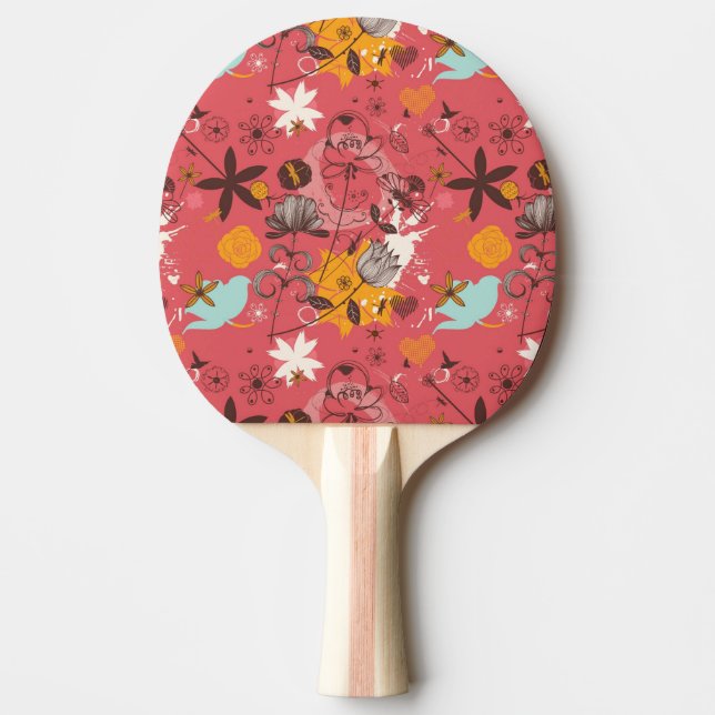 Retro Blumenmuster 5 Tischtennis Schläger (Vorderseite)