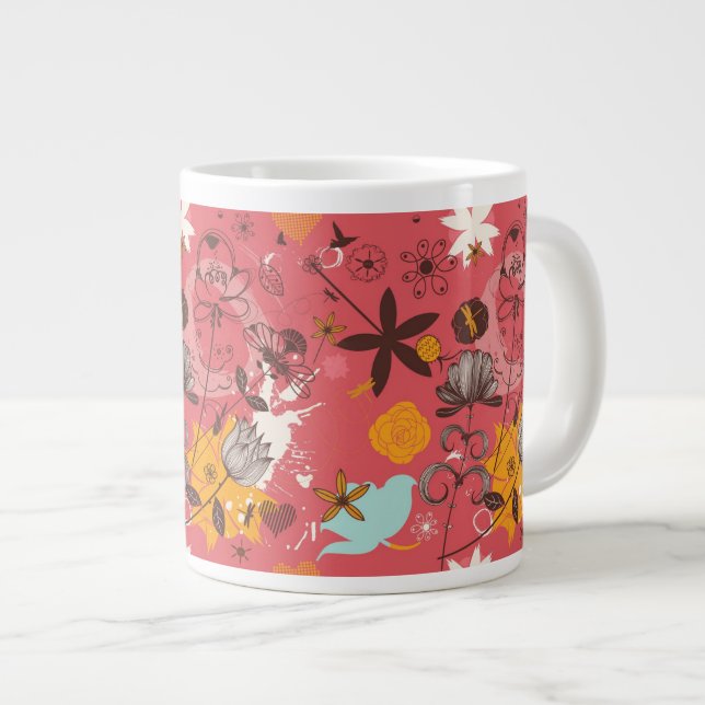 Retro-Blumenmuster 7 Jumbo-Tasse (Vorderseite Rechts)
