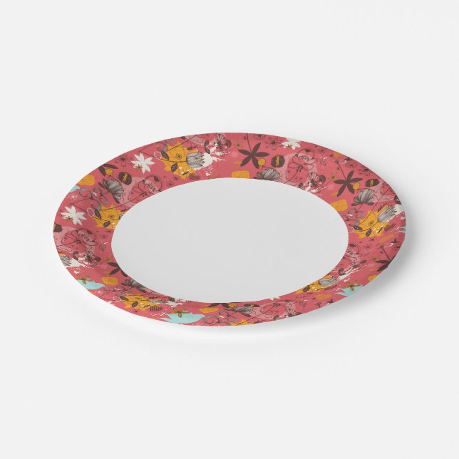 Retro-Blumenmuster 7 Pappteller (Schrägansicht)