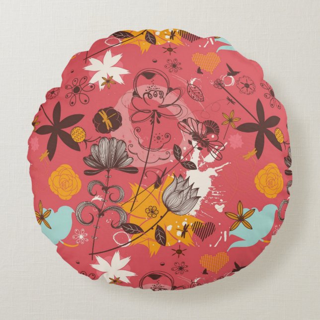 Retro Blumenmuster 7 Rundes Kissen (Vorderseite)