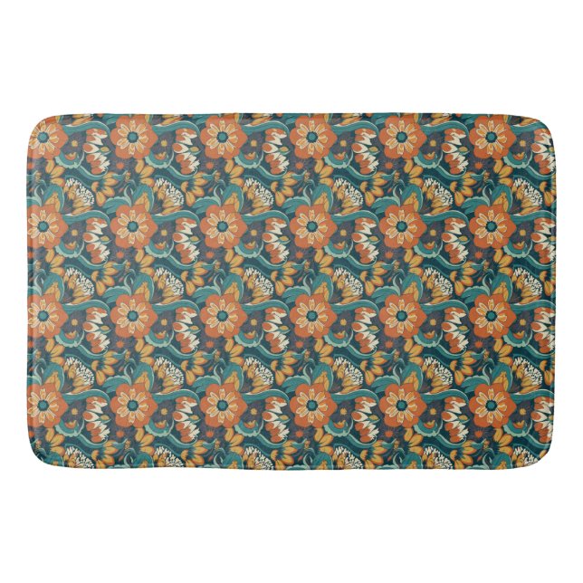 Retro-Blumenmuster Badematte (Vorderseite)
