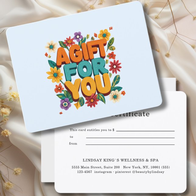 Retro-Blumenmuster Blau Geschenkgutschein (Retro Floral Blue Gift Certificate)