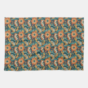 Retro-Blumenmuster Geschirrtuch